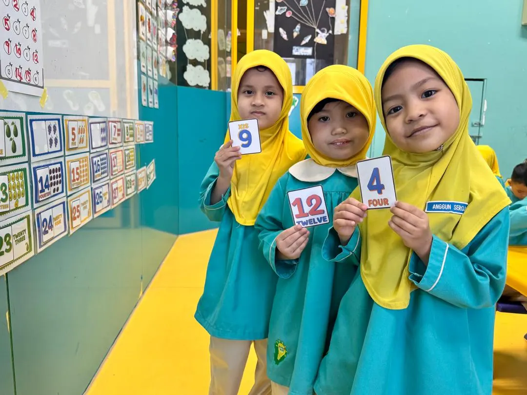 Students with learning cards